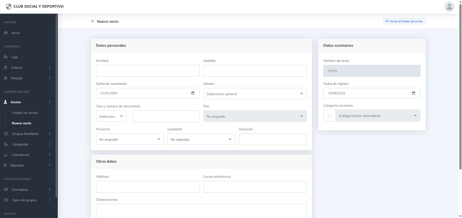 Registro de nuevo socio
